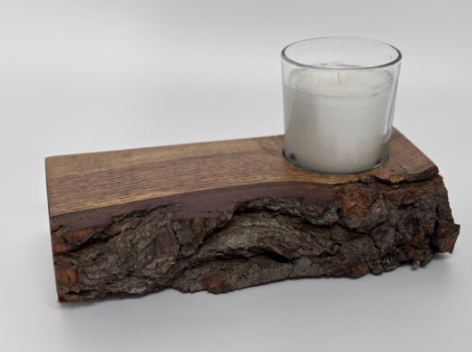 Decorative Tree Bark Slice with candle or glass