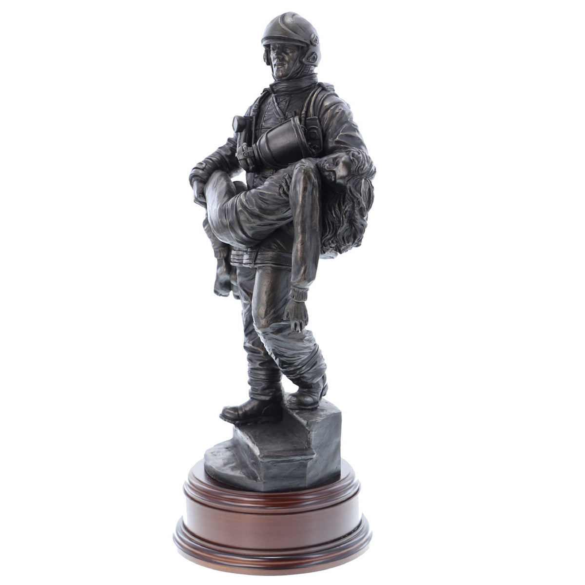 Modern British Firefighter with Girl - 11" Bronze AF1G