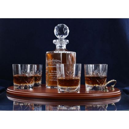 Brigade Engraved Panel Cut Whisky Decanter with 6 Tumblers Tray Set, Boxed - H20H