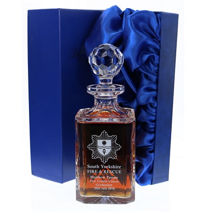 Brigade Engraved Panel Cut Crystal Whisky Decanter, Boxed - H20A