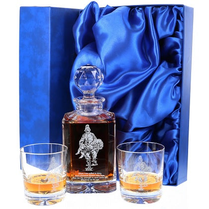 'Saved' Plain Crystal Whisky Decanter and 2 Tumblers Set, Boxed - H21D