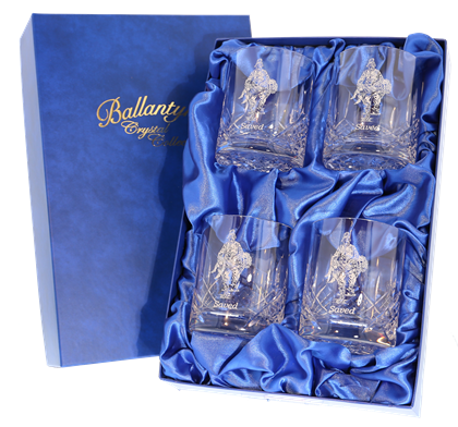 'Saved' Set of 4 Crystal Panel Cut Whisky Tumblers, Boxed - H20C