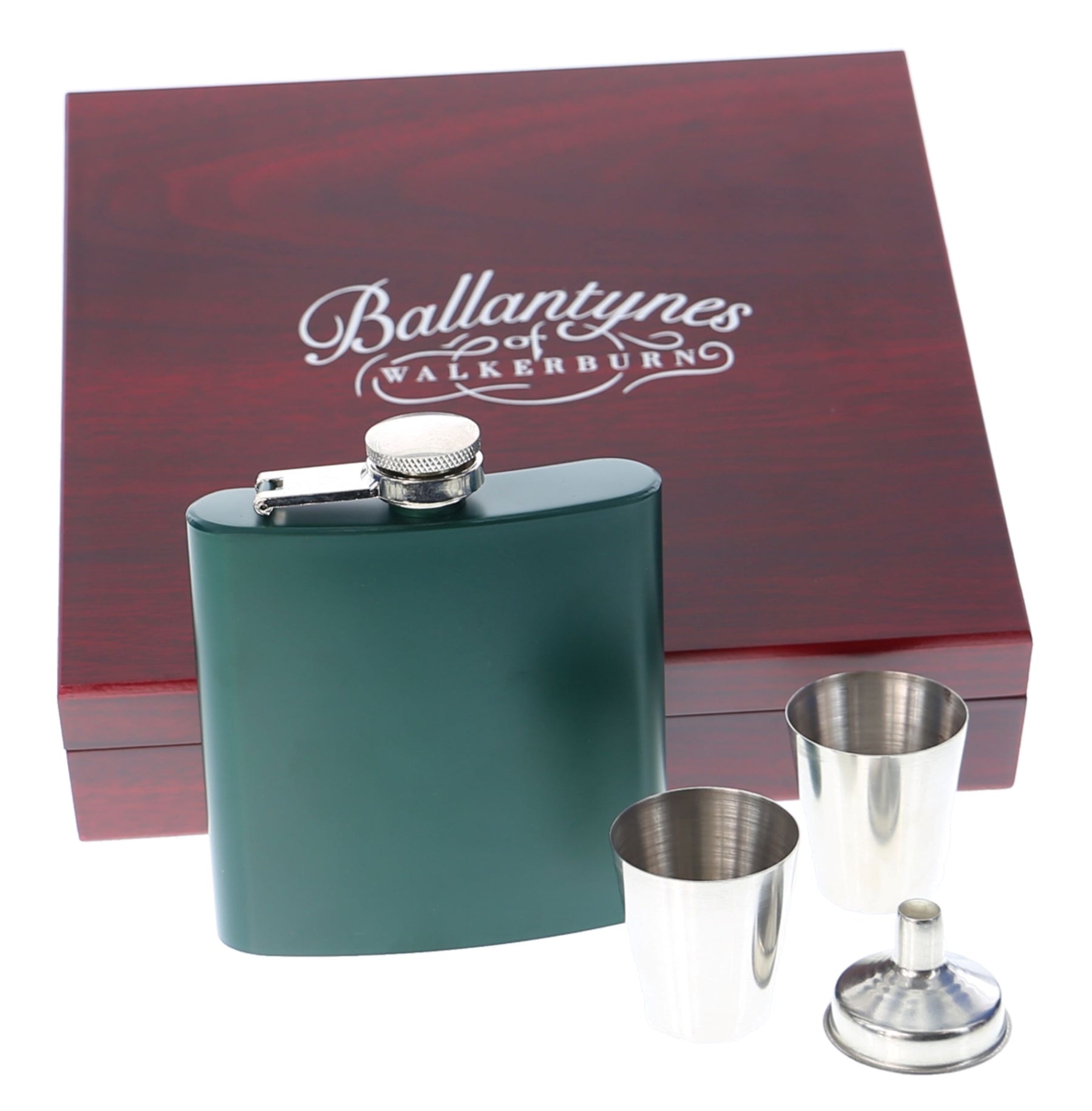 Engraved Green Hip Flask Set - HF04