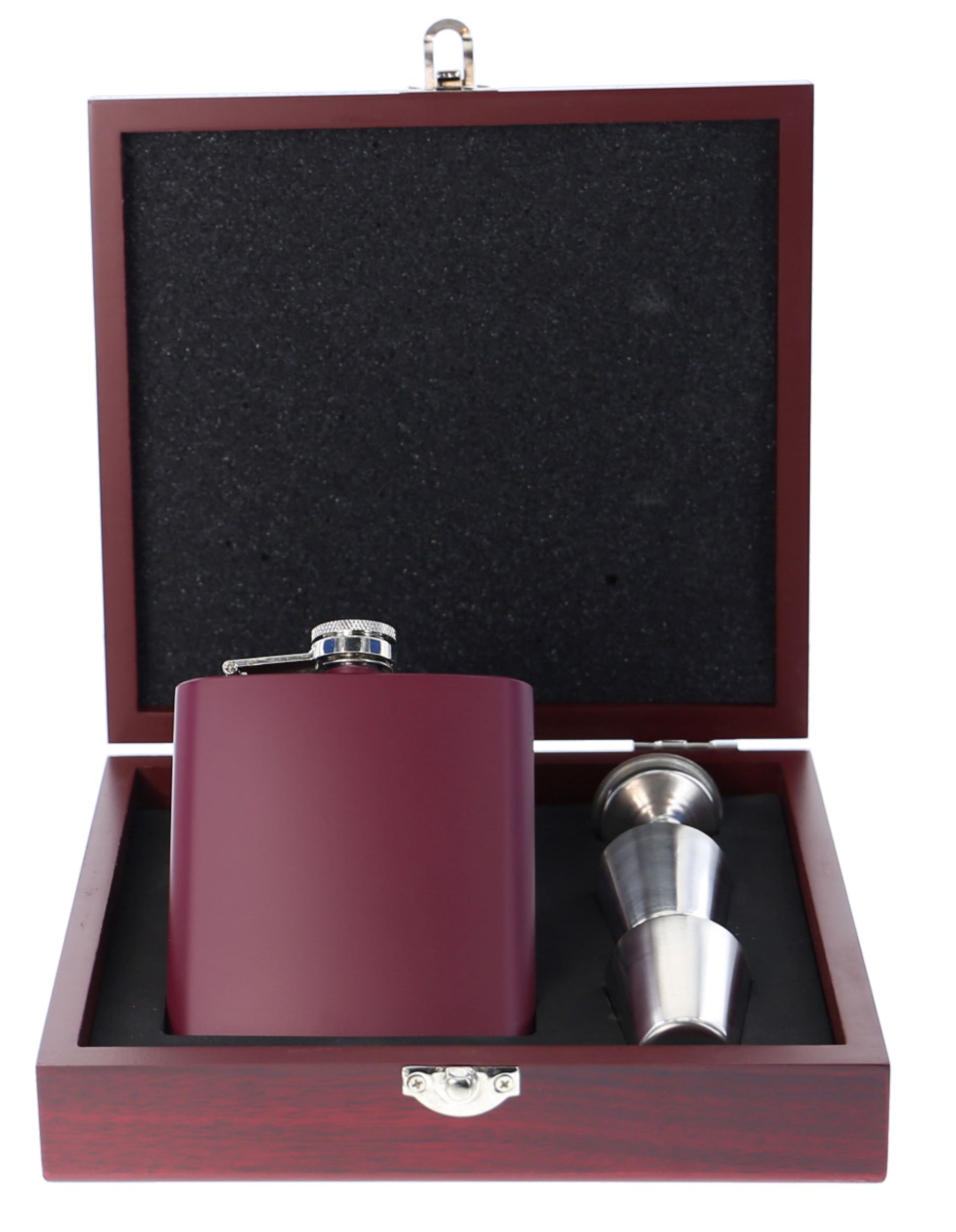 Engraved Maroon Hip Flask Set - HF05