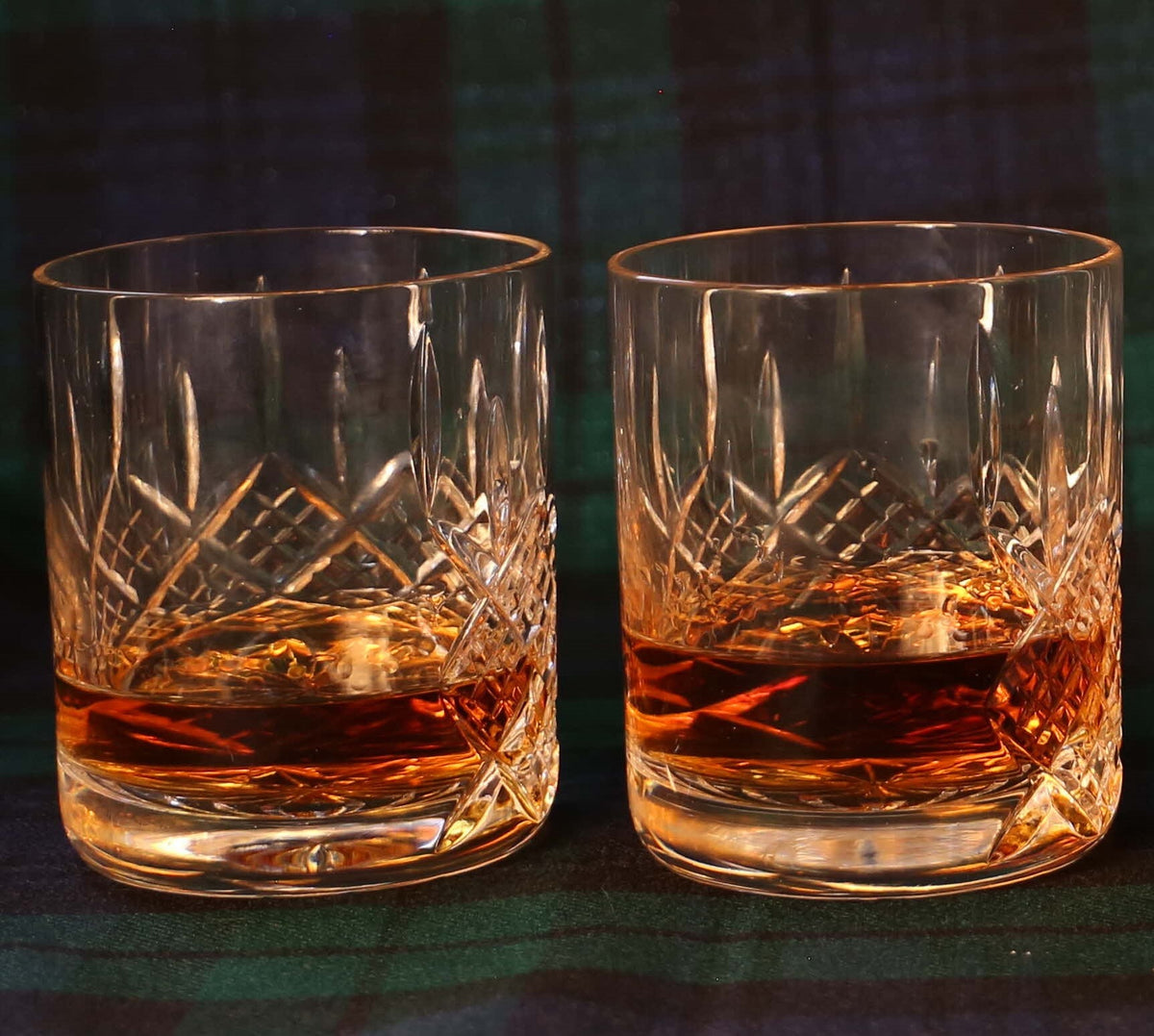 Pair of Brigade Engraved Panel Cut Crystal Whisky Glasses, Boxed - H20B