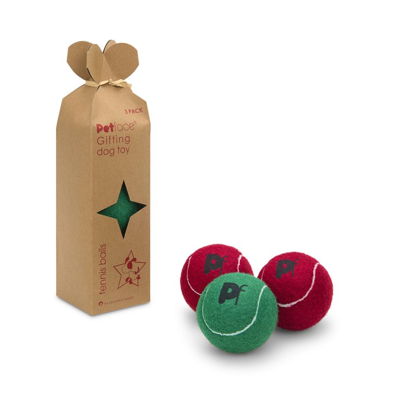 3 PACK DOG TENNIS BALLS IN CHRISTMAS KRAFT BOX