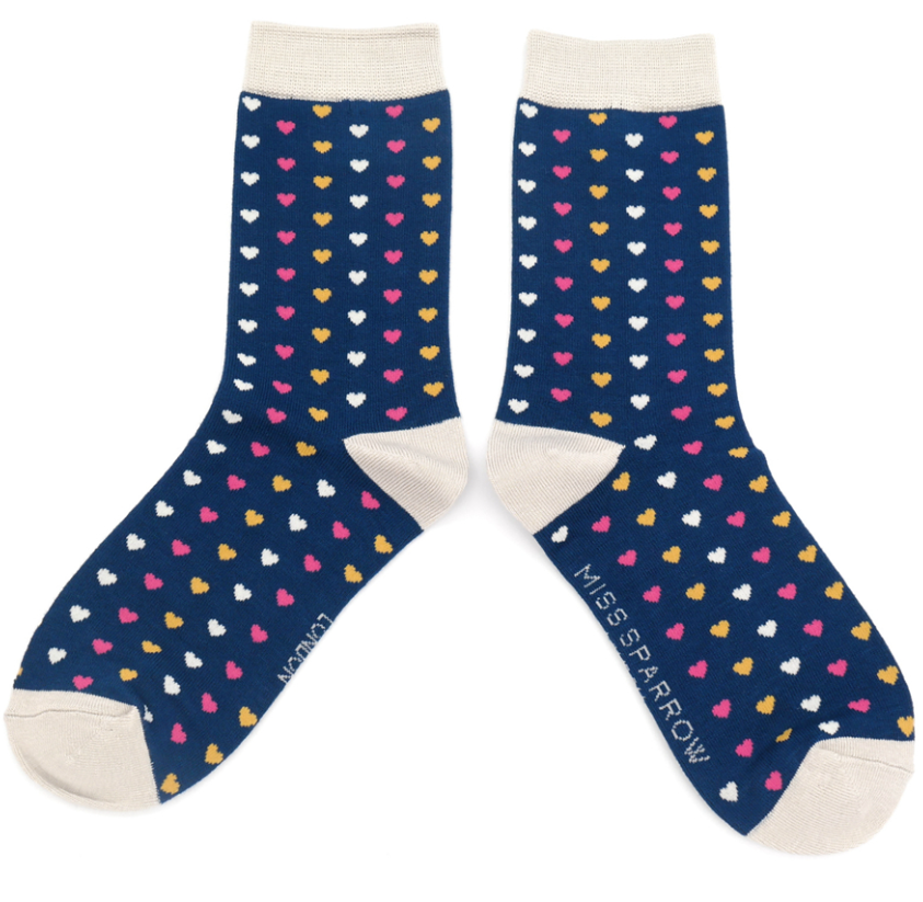 Miss Sparrow Hearts Socks Navy