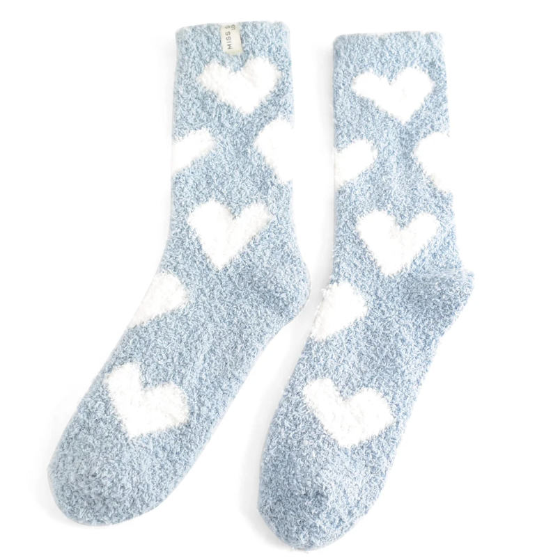 Miss Sparrow Fluffy Hearts Socks Blue