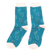 Sketch Hearts Socks Teal
