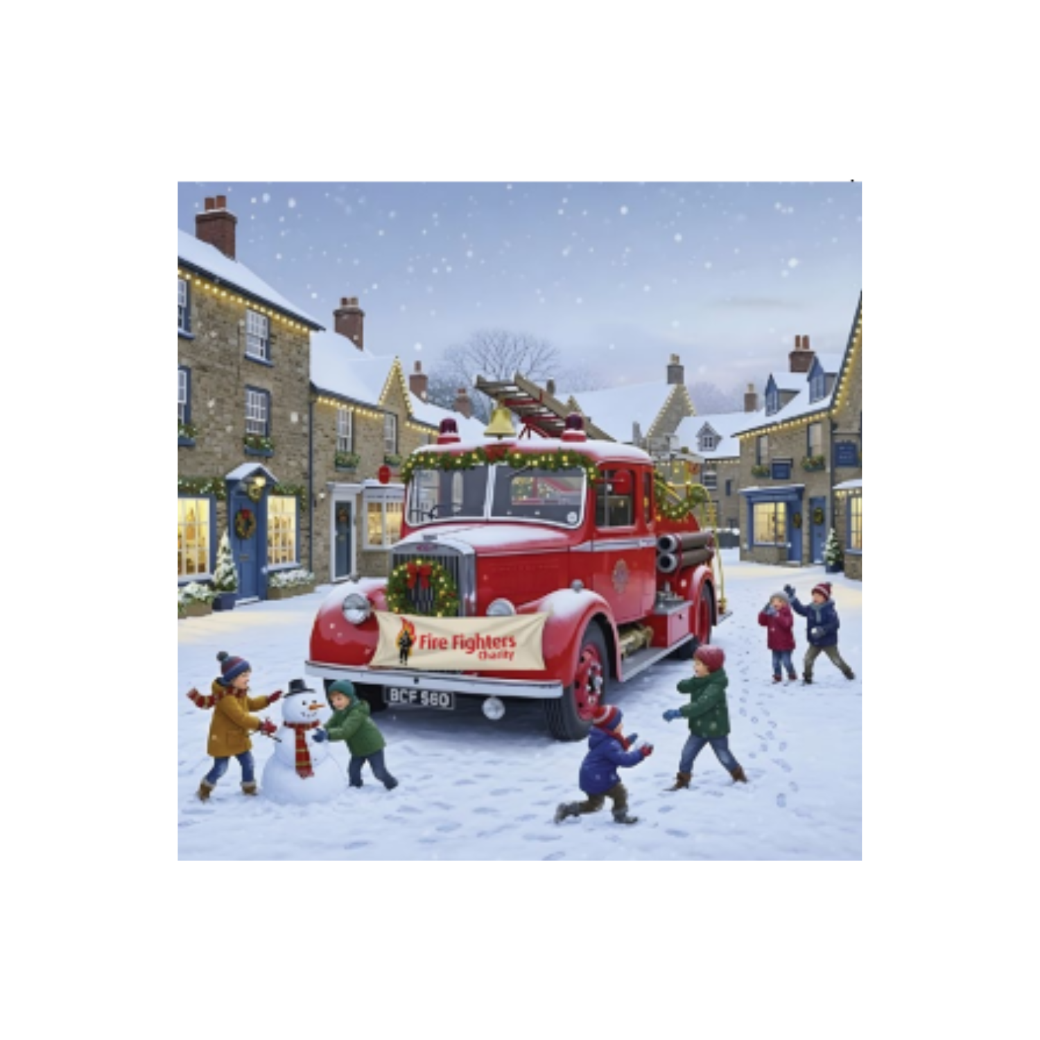 Vintage Fire Engine Christmas Card