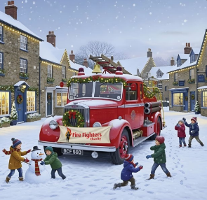 Vintage Fire Engine Christmas Card