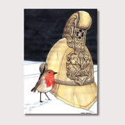Christmas Card Vintage Helmet with robin