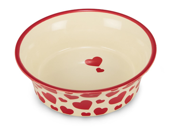 Red Hearts Flared Ceramic Cat Bowl