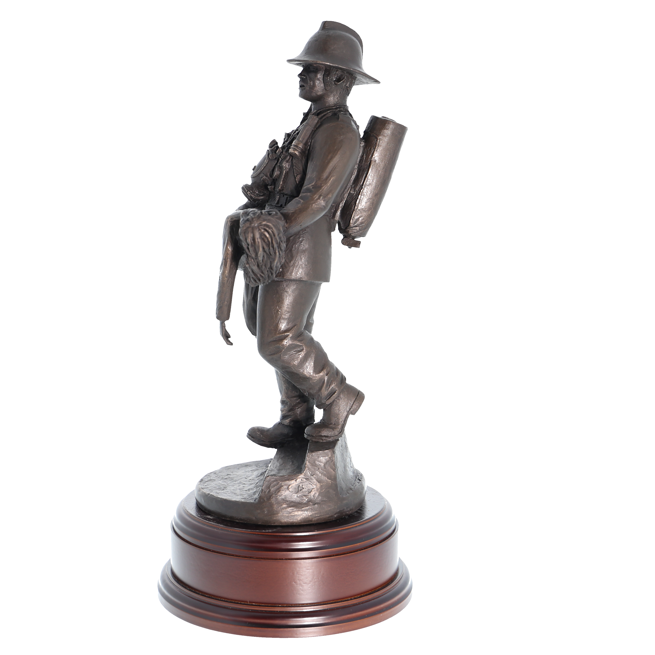 British Fireman with Girl 1980's - 11" Bronze AF1A