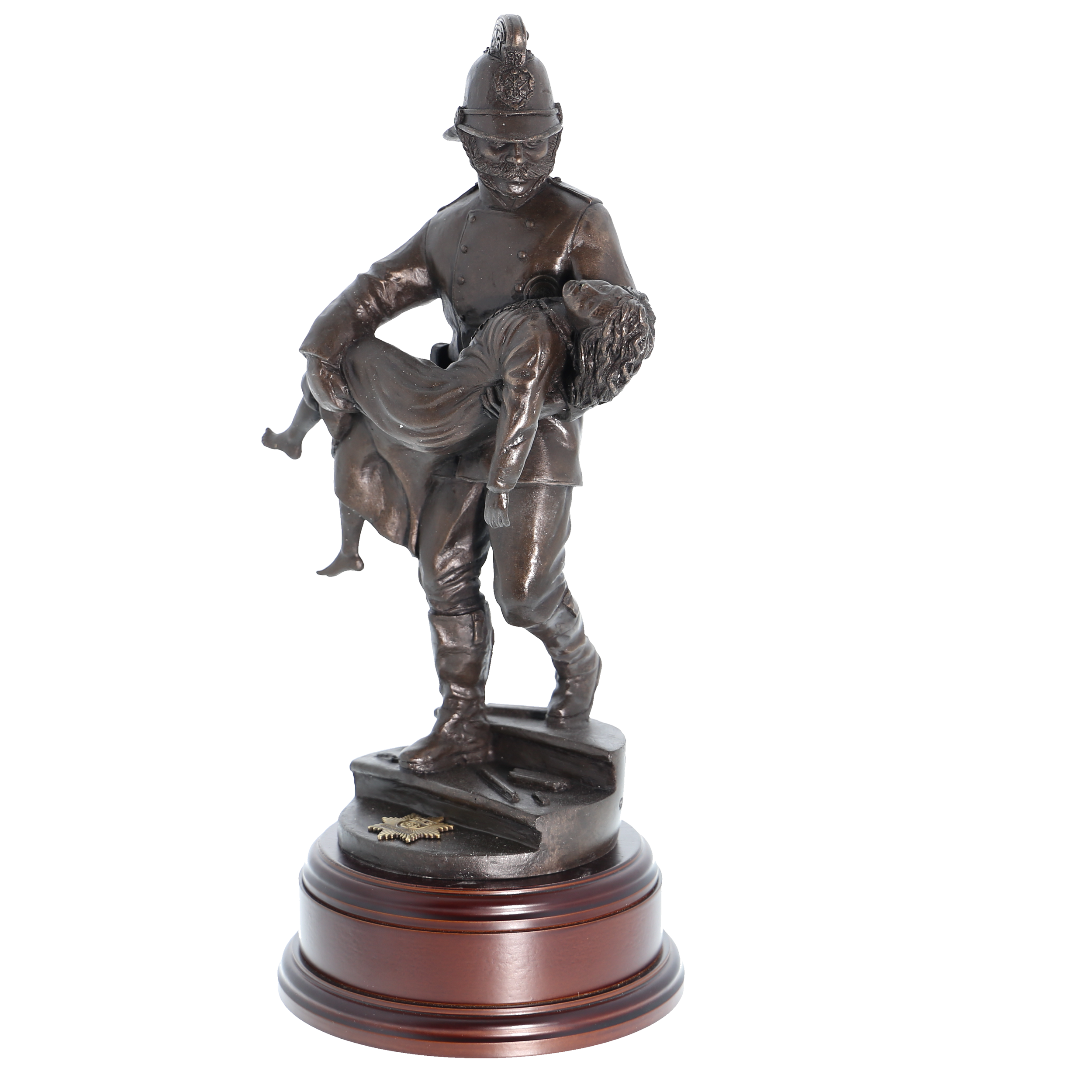 British Fireman with Saved Girl 1860s - 11" Bronze AF1B