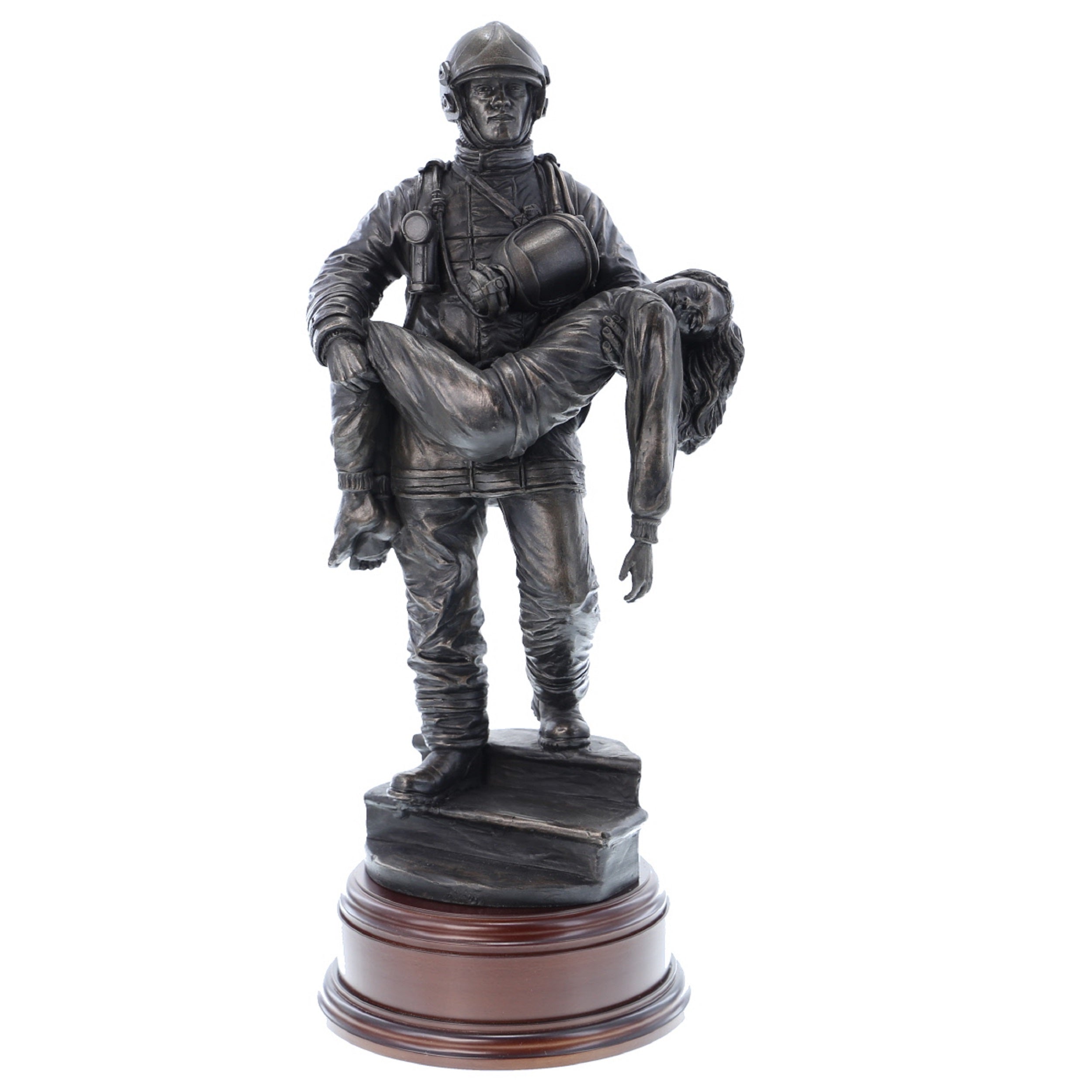Modern British Firefighter with Girl - 11" Bronze AF1G