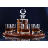 Brigade Engraved Panel Cut Whisky Decanter with 6 Tumblers Tray Set, Boxed - H20H
