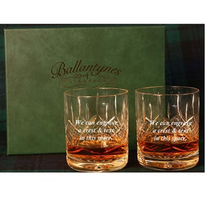 Pair of Brigade Engraved Panel Cut Crystal Whisky Glasses, Boxed - H20B