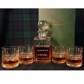 Set of Brigade Engraved Panel Cut Crystal Whisky Decanter with 4 Tumblers, Boxed - H20E