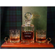 Brigade Engraved Panel Cut Crystal Whisky Decanter with 2 Tumblers Tray Set, Boxed - H20F