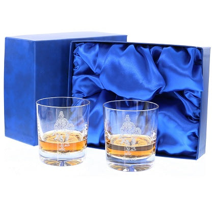 'Saved' Pair of Plain Crystal Whisky Glasses, Boxed - H21B