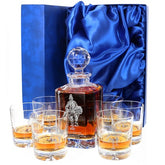 Saved' Set of Plain Crystal Whisky Decanter with 6 Tumblers, Boxed - H21E7