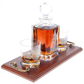 'Saved' Plain Style Crystal Whisky Decanter with 2 Tumblers Tray Set, Boxed - H21F
