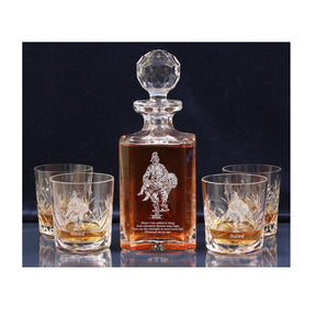 'Saved' Set of Panel Cut Crystal Whisky Decanter with 4 Tumblers, Boxed - H20E