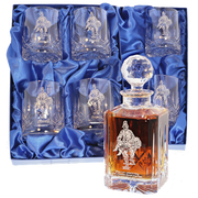 Saved' Set of Panel Cut Crystal Whisky Decanter with 6 Tumblers, Boxed - H20E7