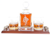 'Saved' Panel Cut Whisky Decanter with 2 Tumblers Tray Set, Boxed - H20F