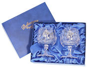 'Saved' Pair of Panel Cut Crystal Brandy Goblets - H30B
