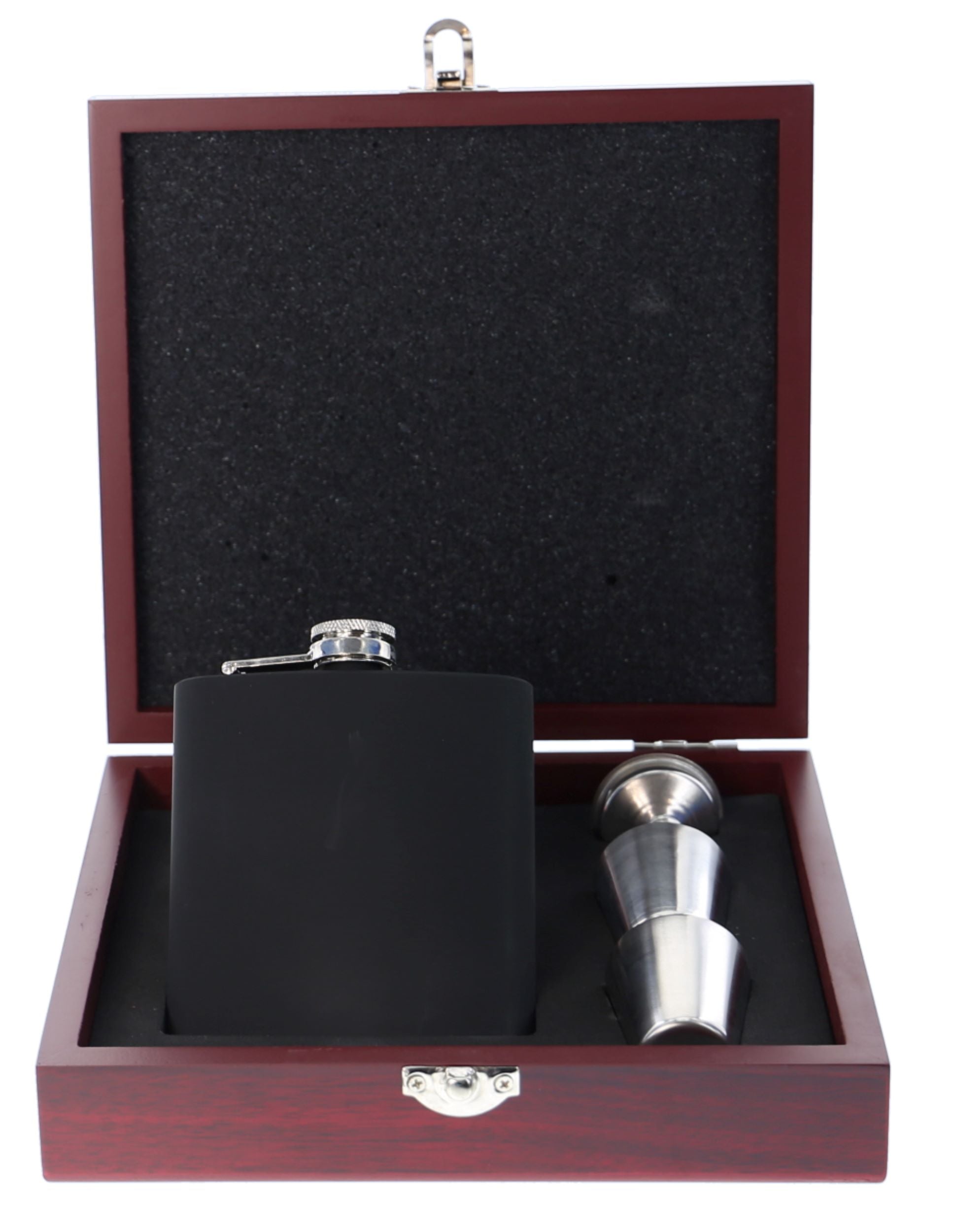 Engraved Black Hip Flask Set - HF02