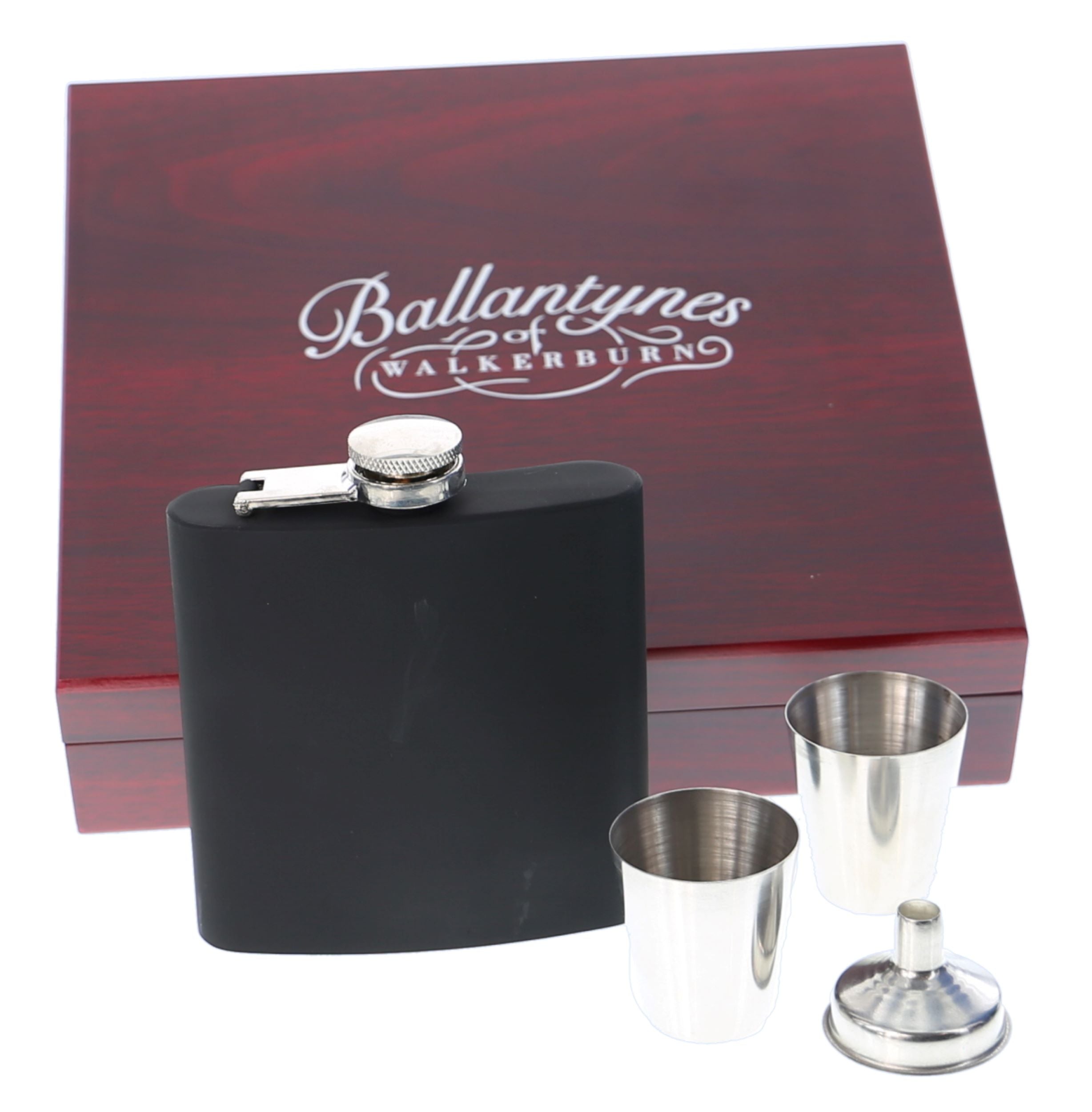 Engraved Black Hip Flask Set - HF02