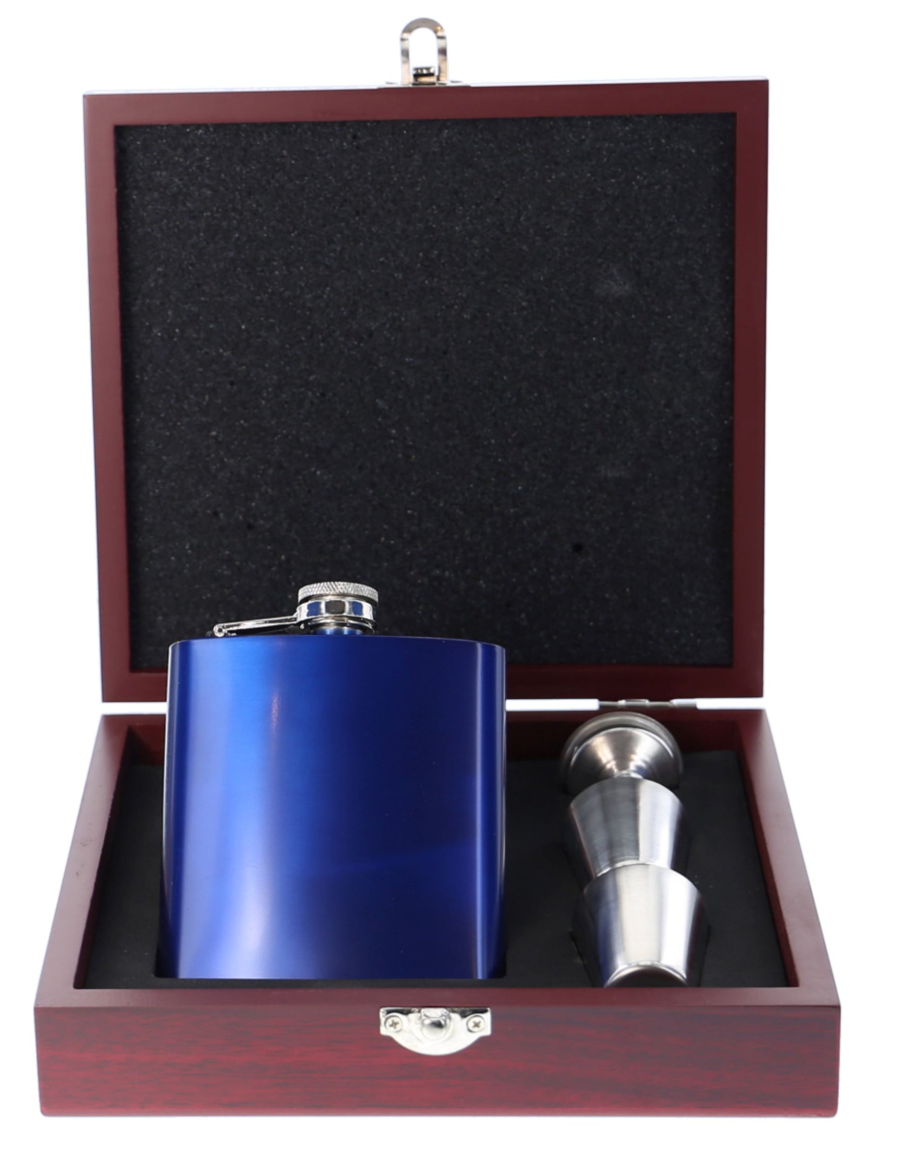 Engraved Royal Blue Hip Flask Set - HF03
