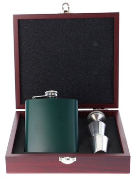 Engraved Green Hip Flask Set - HF04