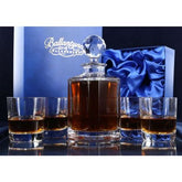 Set of Brigade Engraved Plain Crystal Whisky Decanter with 6 Tumblers, Boxed - H21E7