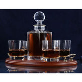 Brigade Engraved Plain Crystal Whisky Decanter with 4 Tumblers Tray Set, Boxed - H21G