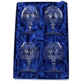 Set of 4 Brigade Engraved Panel Cut Crystal Brandy Goblets, Boxed - H30C
